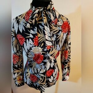 Vintage Floral Blouse Bow Blouse